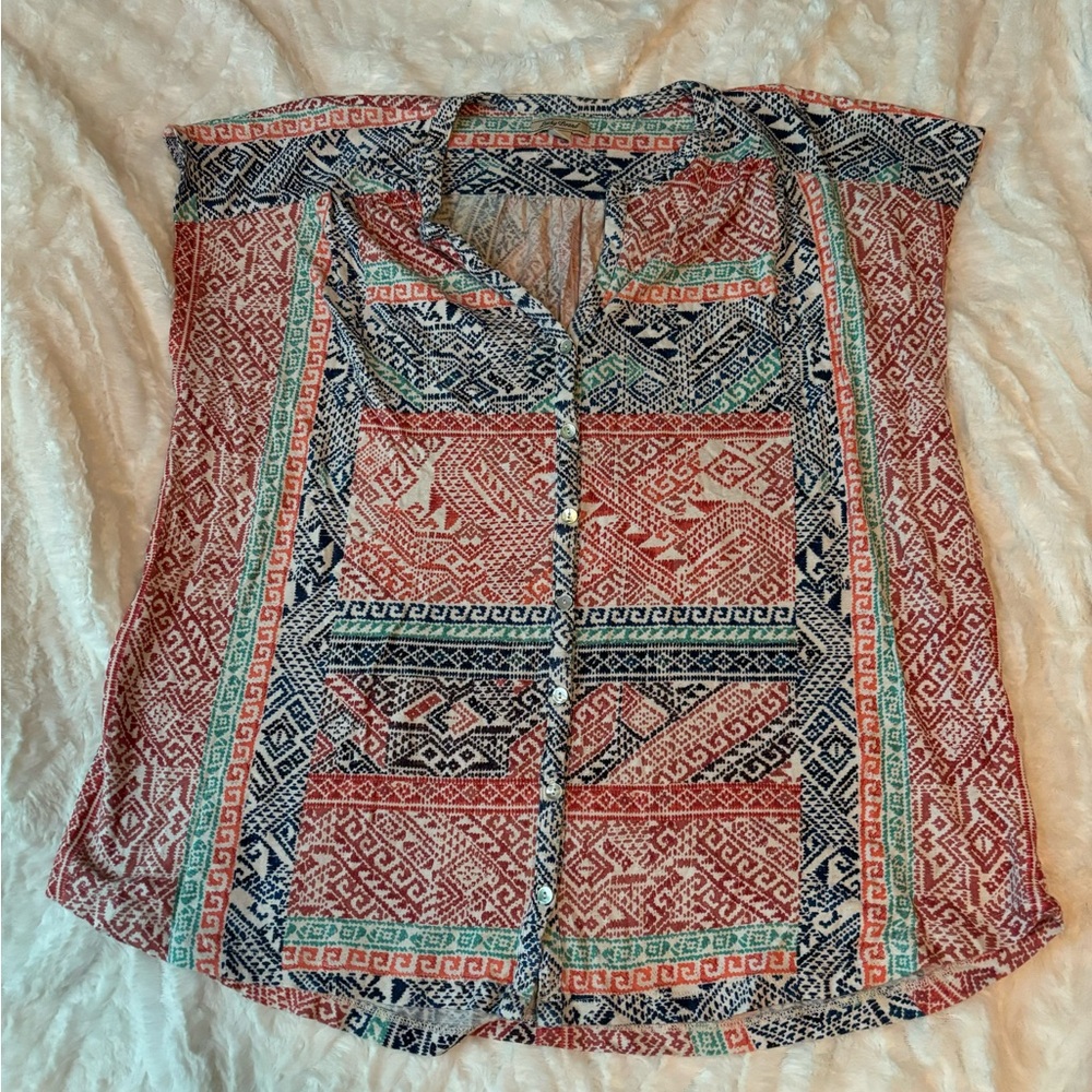 Lucky Brand Multicolor Patterned Top Size XL